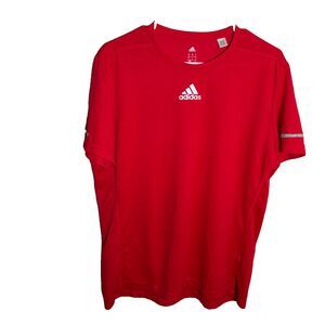 Adidas T-Shirt Men's Large Red Solid Athletic Running Short Sleeve Logo Top